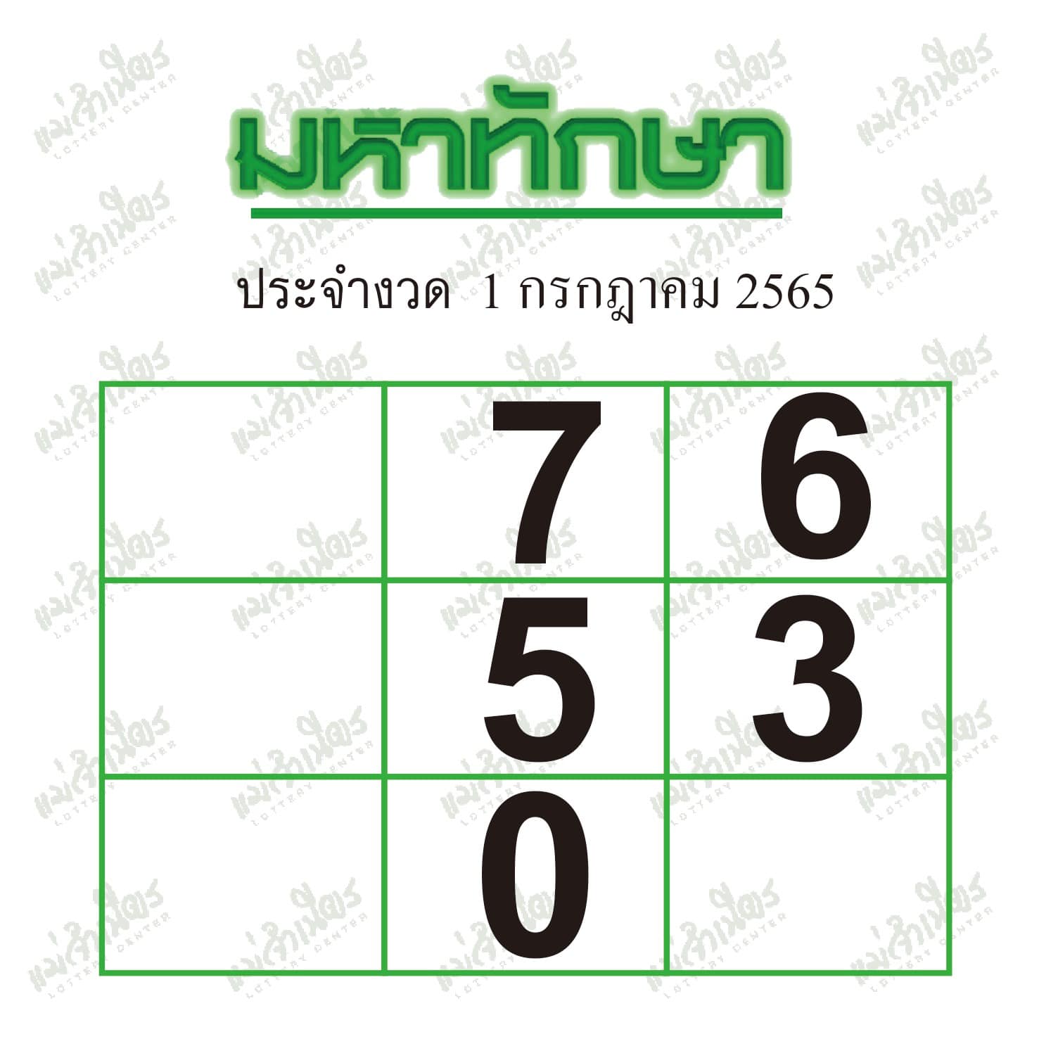 หวยมหาทักษา 01/07/65